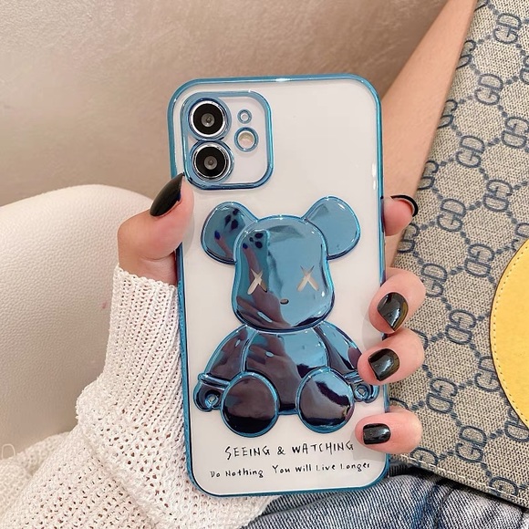 Electroplate Blue Violent Bear in Transparent Background iPhone Case - Picture 3 of 5